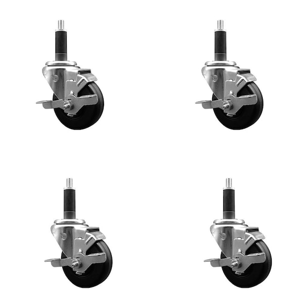 3-1/2'' Phenolic Wheel Swivel 1'' Expanding Stem Caster Set, 4PK